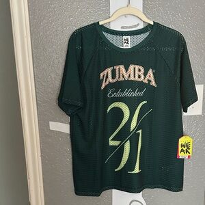 Zumba Fitness Green Mesh Tee with Yellow Accents